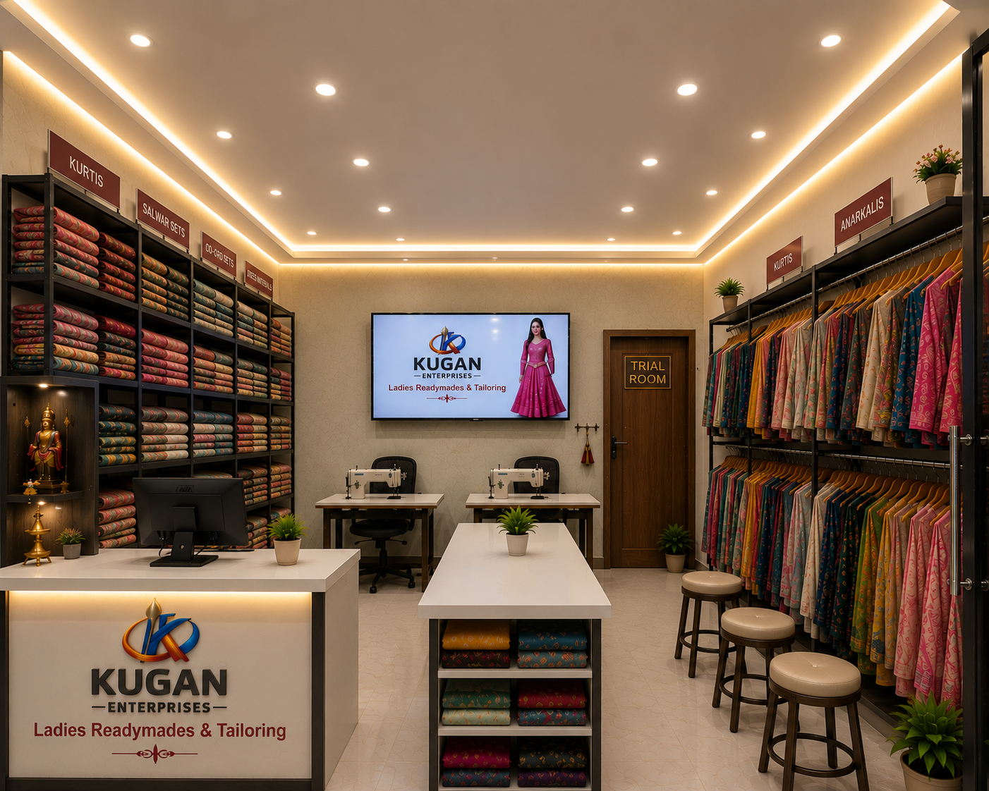 Elegant designer wear at Kugan Enterprises boutique store